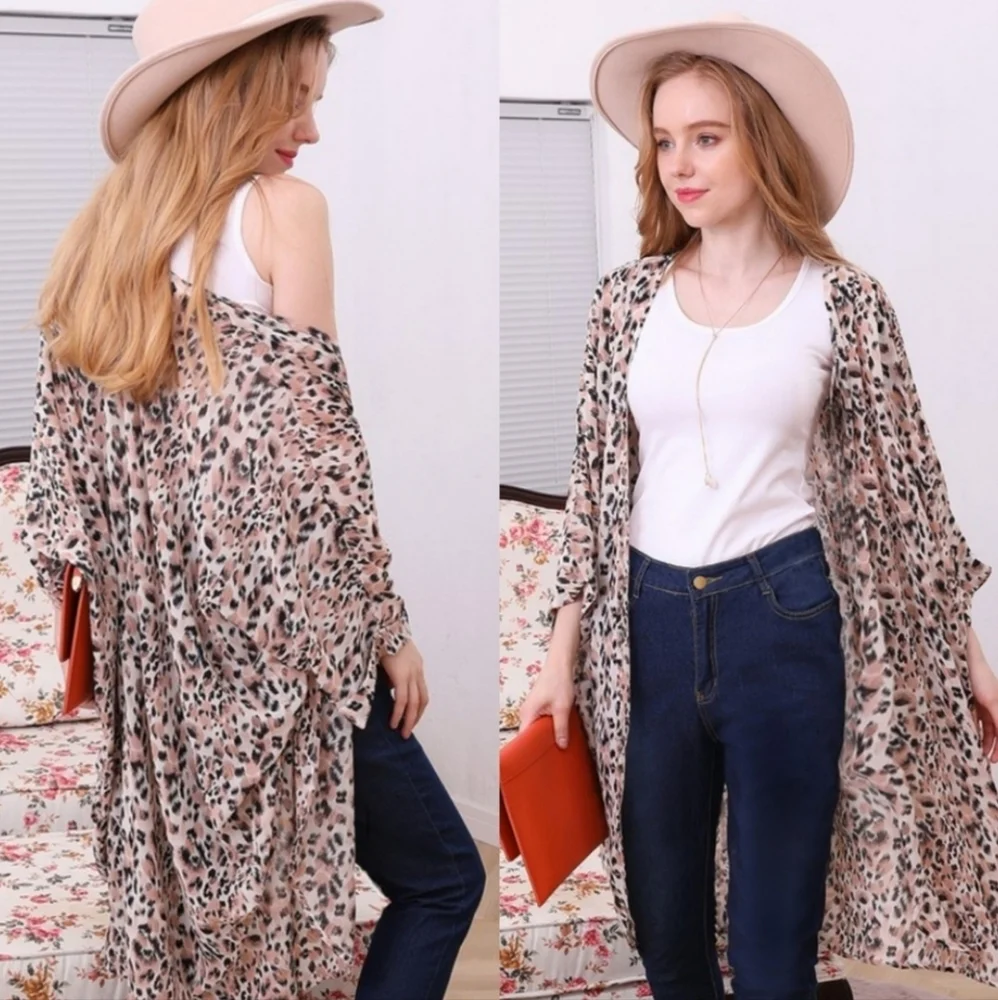 Open Kimomo Beach Cover-up Tan Black Leopard S/M & M/L Av - Picture 1 of 1